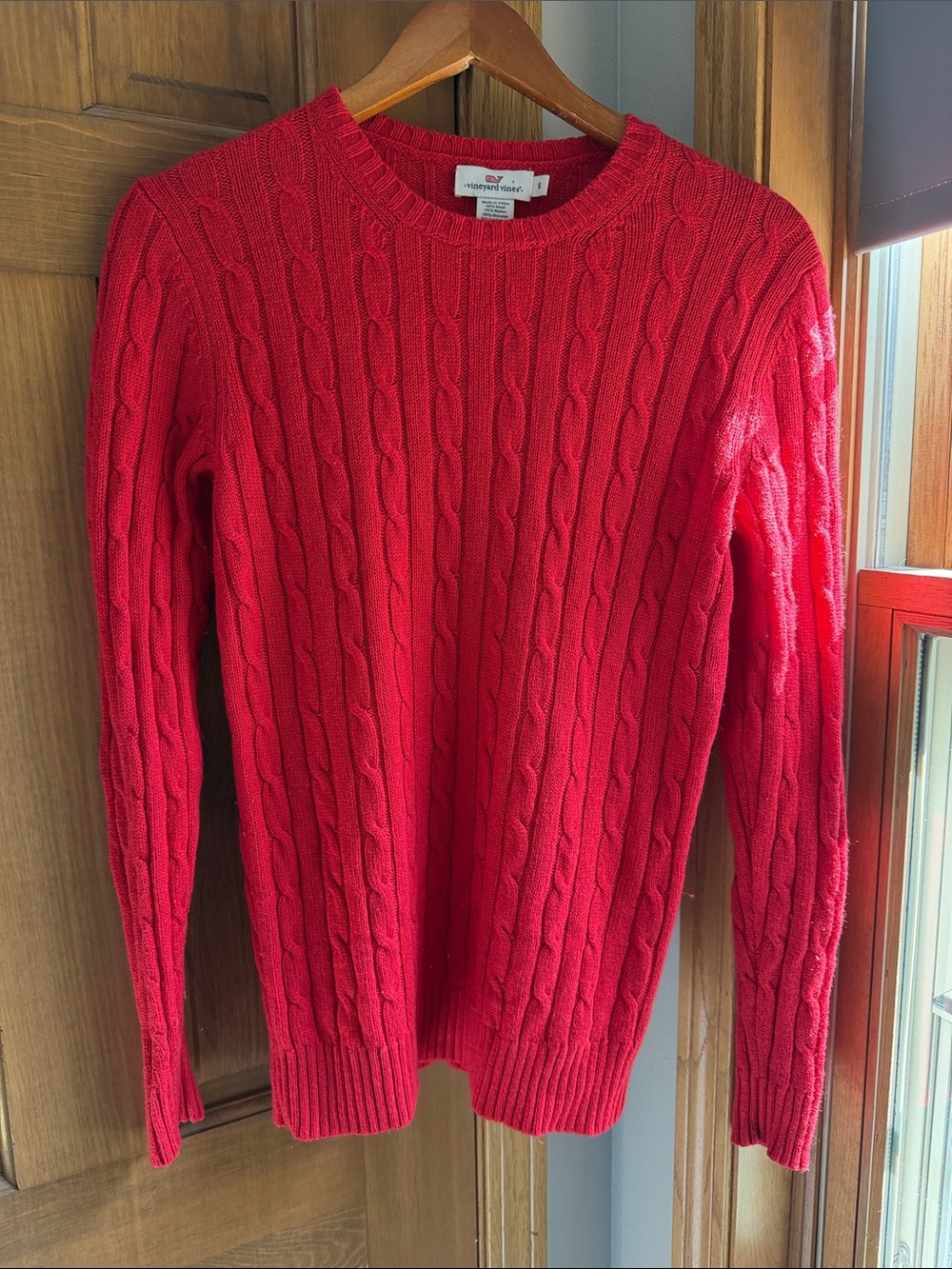 Vineyard Vines Red Wool Cashmere Blend Cable Knit Crewneck Sweater - Size S
